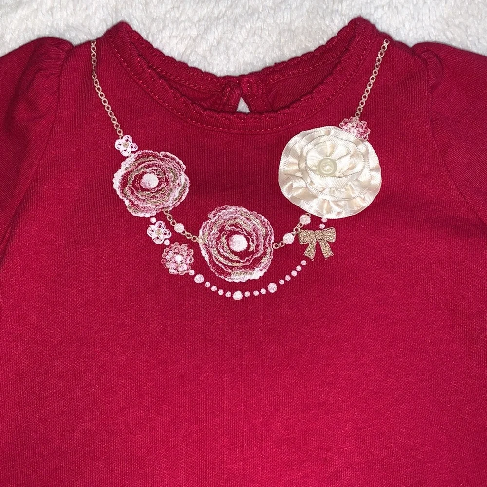Gap Baby Girls Red Onesie 3-6M EUC Floral Embellishment